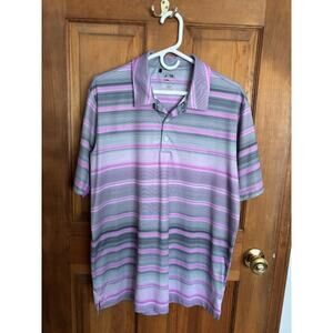 Men’s Adidas Clima Cool Golf Shirt Pink/Gray/Black Strips Size Medium